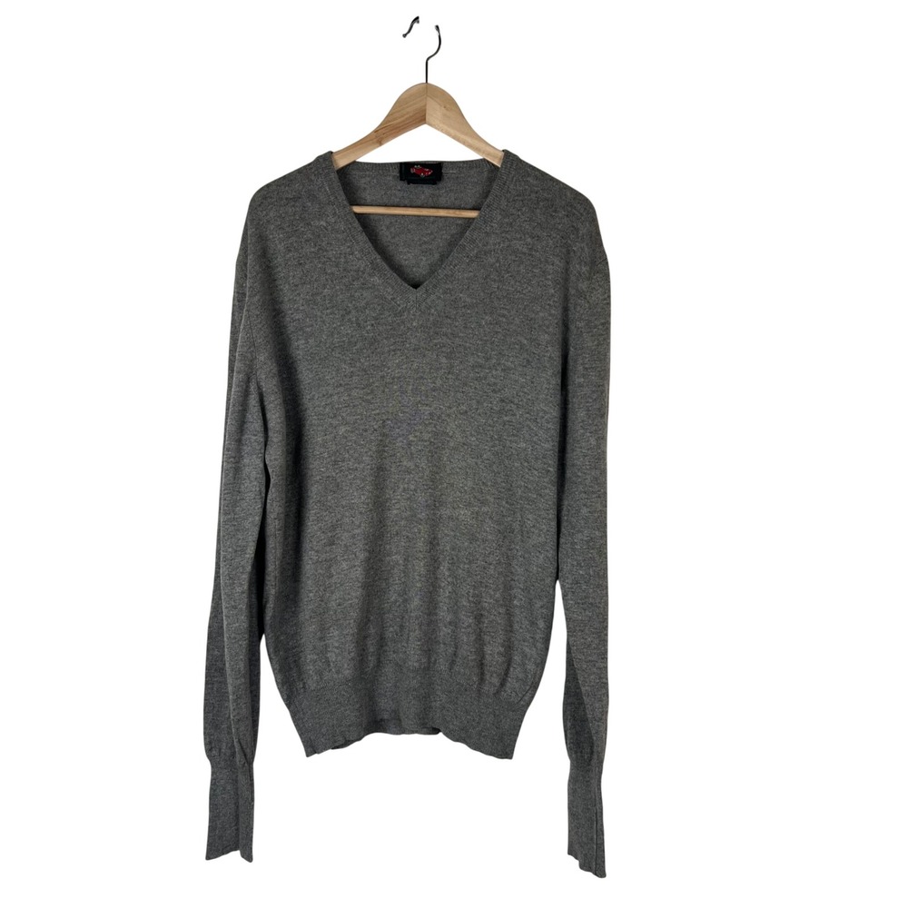 Franco Montanelli Mens Gray 100% Cashmere V-Neck Sweater Made in Italy Large